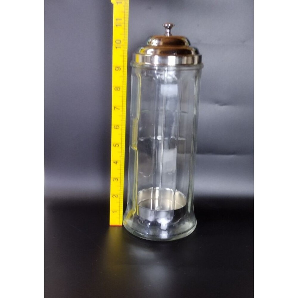 Vintage Tablecraft Glass Straw Holder Dispenser Jar Chrome Lid Heavy 11" - Picture 4 of 5